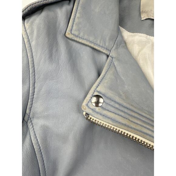 IRO - Ashville Leather Bomber Moto Jacket in Baby Blue - Picture 7 of 11